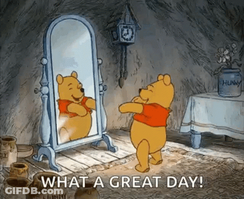 Winnie The Pooh Is Looking At Himself In The Mirror And Saying What A Great Day . GIF