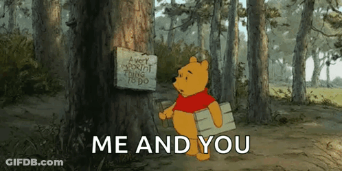 Winnie The Pooh Is Standing Next To A Tree With A Sign That Says `` A Very Important Thing To Do `` . GIF