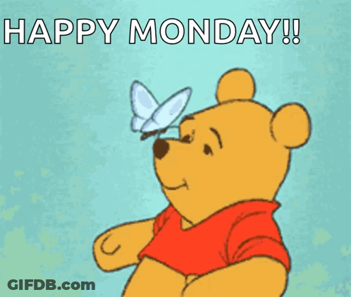 Winnie The Pooh Looking At A Butterfly With The Words Happy Monday GIF