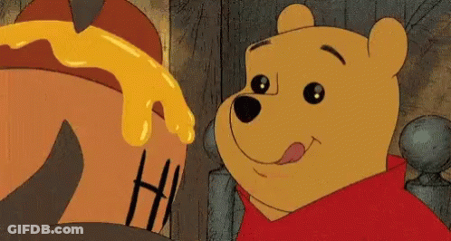 Winnie The Pooh Looking At Pot Of Honey Being Poured Into Face GIF
