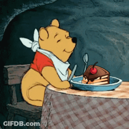 Winnie The Pooh Sitting At Table With Cake GIF
