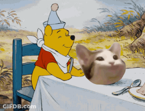 Winnie The Pooh Sitting At Table With Cat GIF