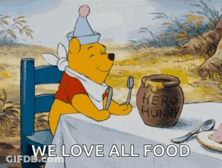 Winnie The Pooh Sitting At Table With Honey Jar And Spoon GIF