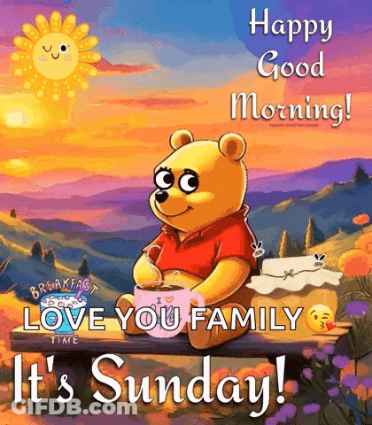 Winnie The Pooh Sitting On Log Holding Coffee And Spoon GIF