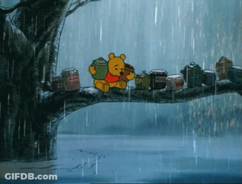 Winnie The Pooh Sitting On Tree Branch In Rain GIF
