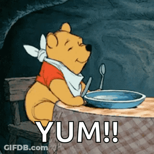 Winnie The Pooh Sitting With Food And Yum GIF
