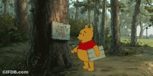 Winnie The Pooh Standing Next To Tree Sign Saying A Very Important Thing To Do GIF