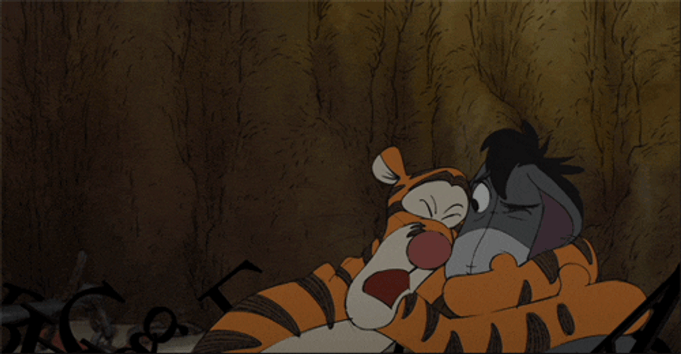 Winnie The Pooh Tigger Hugging Eeyore Cartoon Love GIF