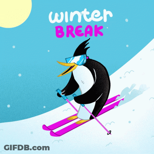 Winter Break Penguin Snowboarding GIF