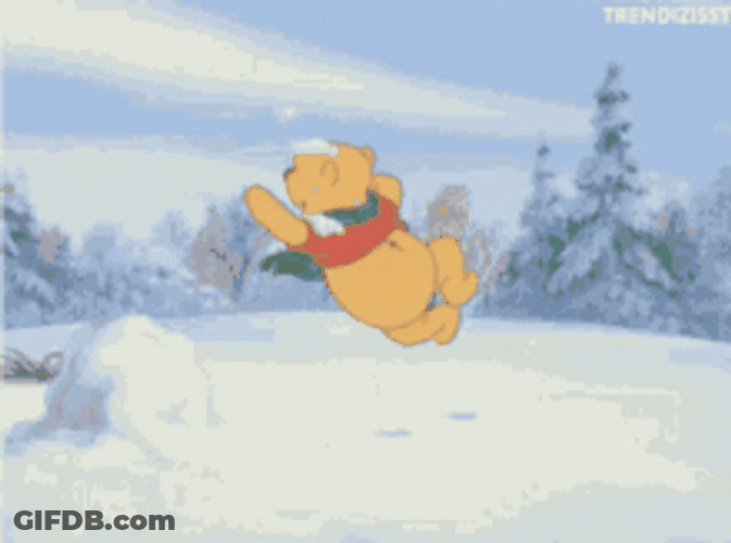 Winter Break Winnie Pooh Jumping Playing Snow GIF