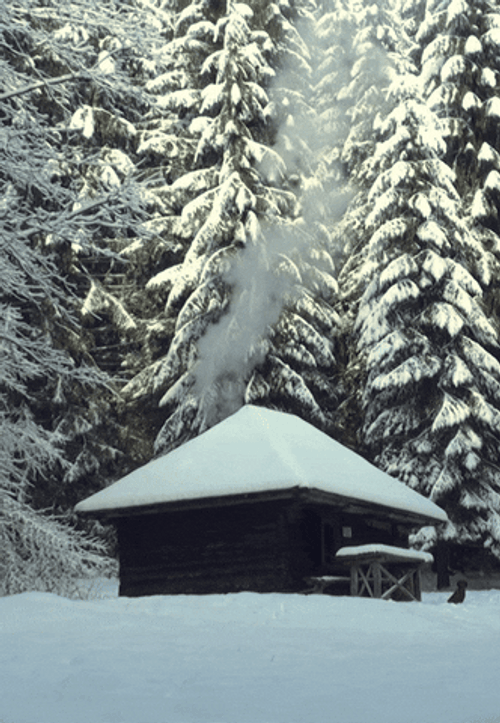 Winter Cabin Smoke GIF