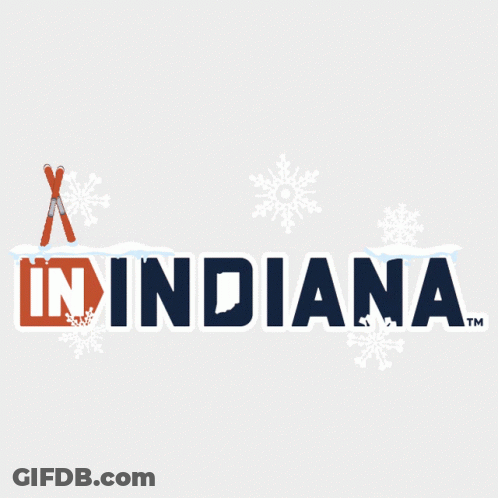 Winter Fun Indiana Logo With Skis And Snowflakes GIF