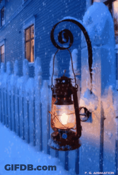 Winter Snow Night Lamp Warm Lights GIF