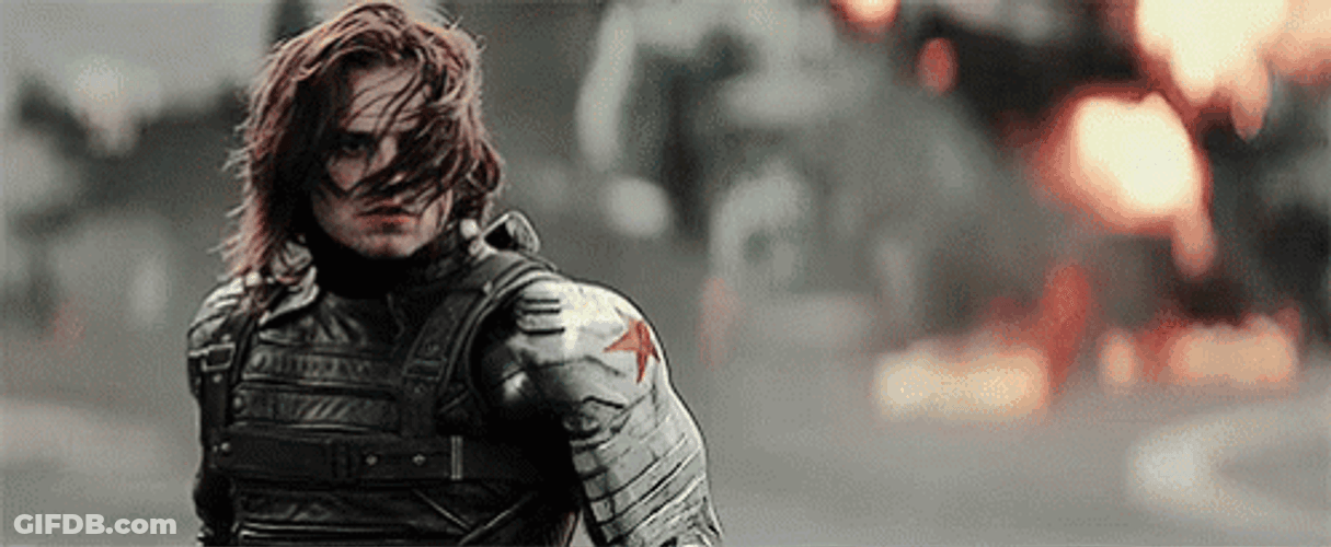 Winter Soldier Bucky Barnes Fighting Amidst Fire GIF