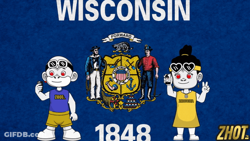 Wisconsin Flag With Monkey And Girl GIF