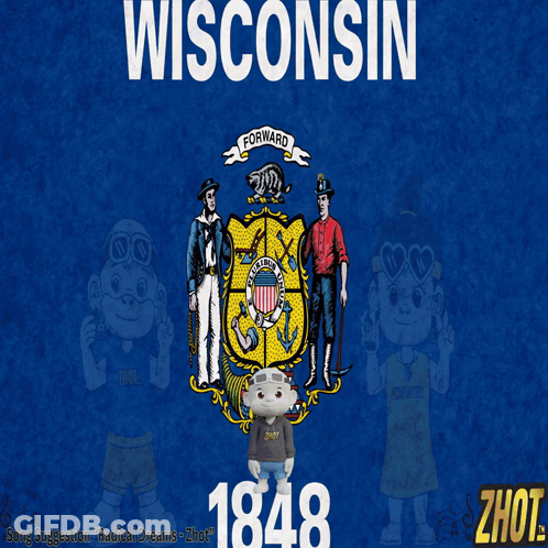 Wisconsin Flag With Monkey Wearing Sunglasses GIF