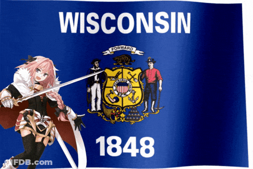 Wisconsin Flag Woman Holding Sword GIF