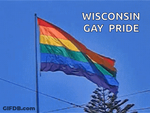 Wisconsin Gay Pride Poster With Rainbow Flag GIF