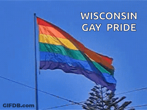 Wisconsin Gay Pride Poster With Rainbow Flag GIF