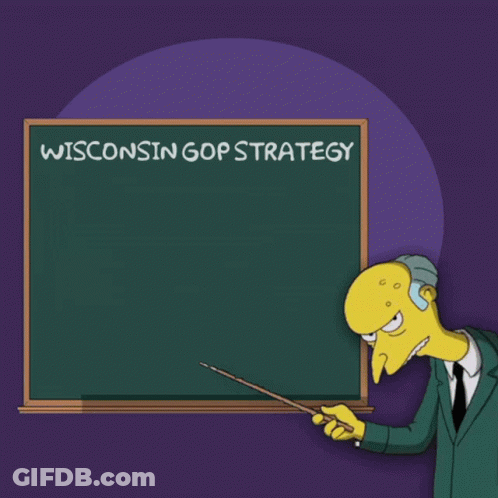 Wisconsin GOP Strategy On Blackboard With Cartoon Pointing GIF