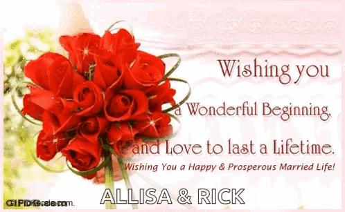 Wishing You A Wonderful Beginning And Love To Last A Lifetime Red Roses Card GIF