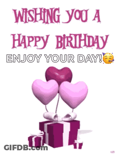 Wishing You Happy Birthday Greeting Card With Hearts And Gifts GIF