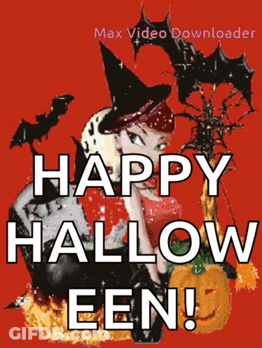Witch And Pumpkin Saying Happy Halloween GIF