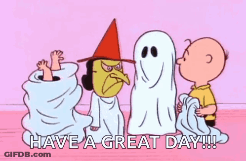 Witch And Two Ghosts Saying Have A Great Day GIF