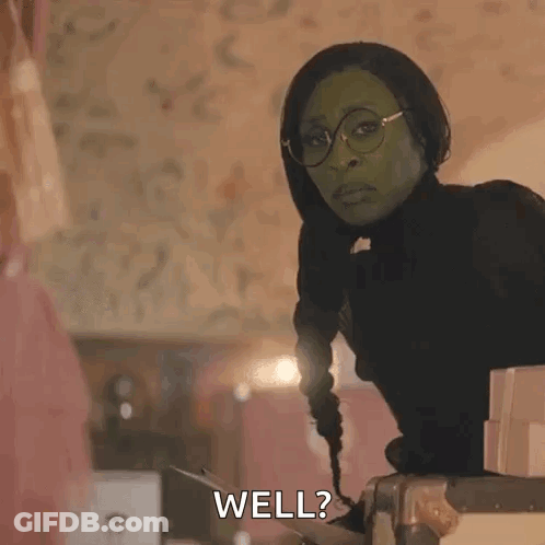 Witch And Woman In Pink Dress Saying Well? GIF