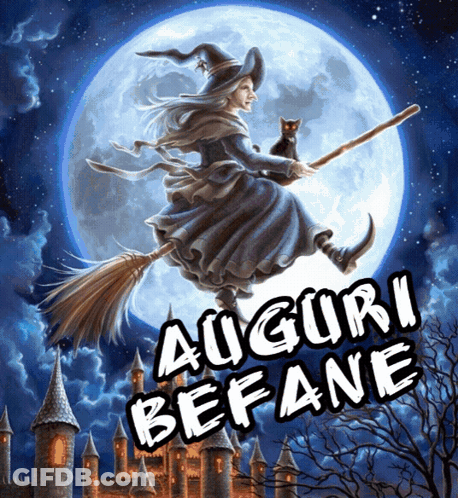 Witch Flying Broom Full Moon GIF