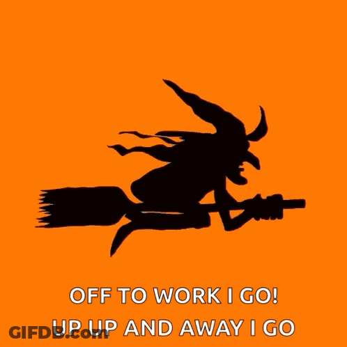 Witch Flying Broom Off To Work GIF