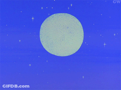 Witch Flying On Broom In Front Of Moon GIF