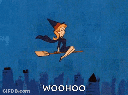 Witch Flying On Broom Woohoo GIF