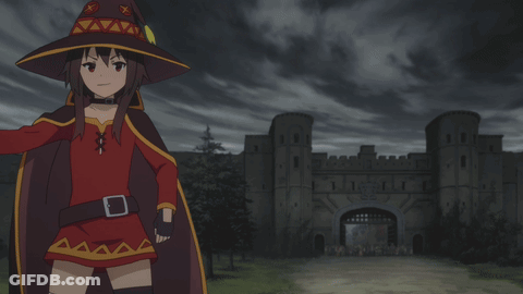 Witch Girl Holding Wand By Castle GIF