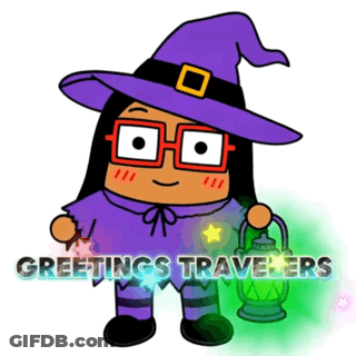 Witch Holding Lantern Greetings Travelers GIF