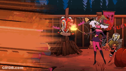 Witch Holding Torch In Front Of Suck Sign GIF