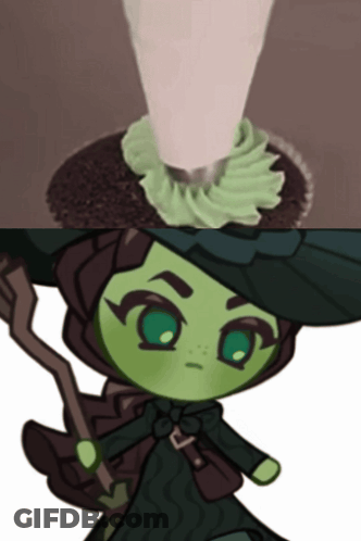 Witch Next To Cupcake With Green Frosting GIF