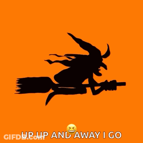 Witch On Broom Up Up And Away I Go GIF