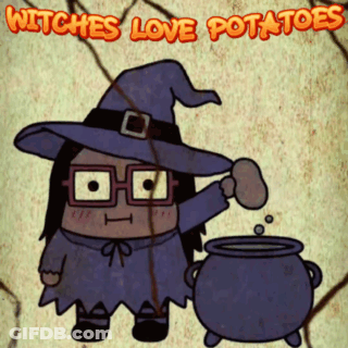 Witch Pouring Potatoes Into Cauldron Witches Love Potatoes GIF