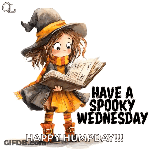 Witch Reading Book Saying Have A Spooky Wednesday GIF
