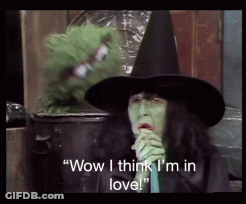 Witch Saying Wow In Love Beside Green Monster GIF