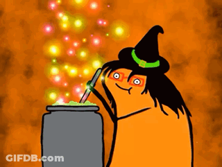 Witch Stirring Cauldron With Wand GIF