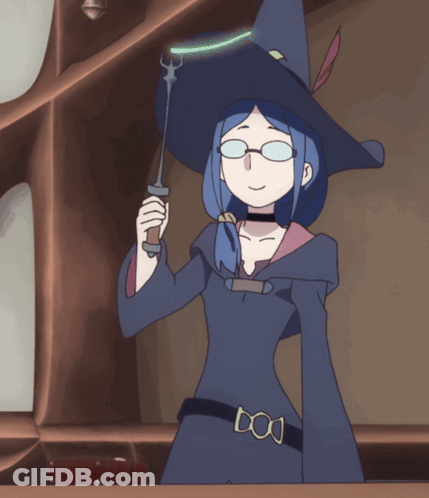 Witch With Blue Hair Holding Wand GIF