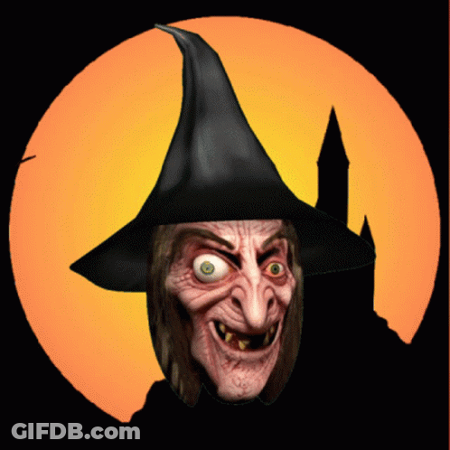 Witch With Castle And Cat On Broom GIF
