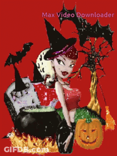 Witch With Cauldron And Pumpkin Max Video Downloader GIF