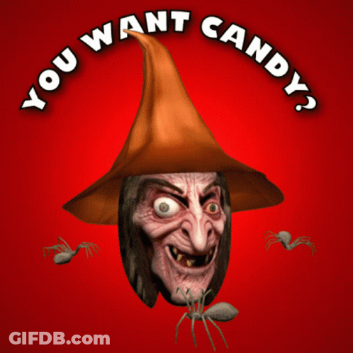 Witch With Spiders Saying You Want Candy GIF