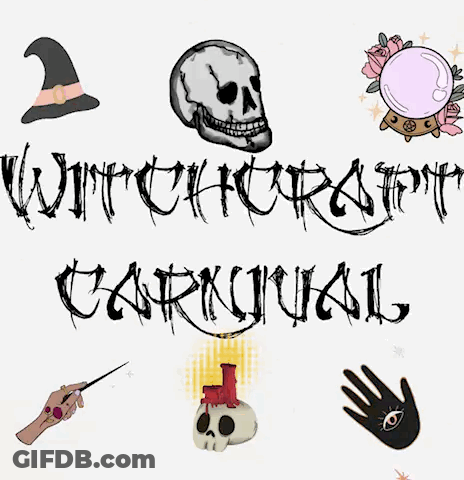 Witchcraft Carnival Poster With Skull Witch Hat Crystal Ball Hand GIF