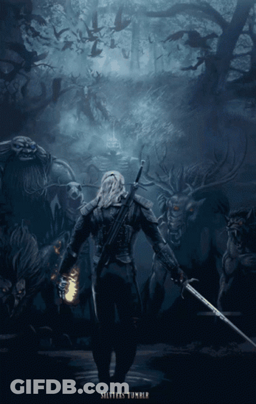 Witcher Geralt's Sword And Fire GIF