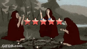 Witches Sitting Around Pentagram With Five Stars GIF