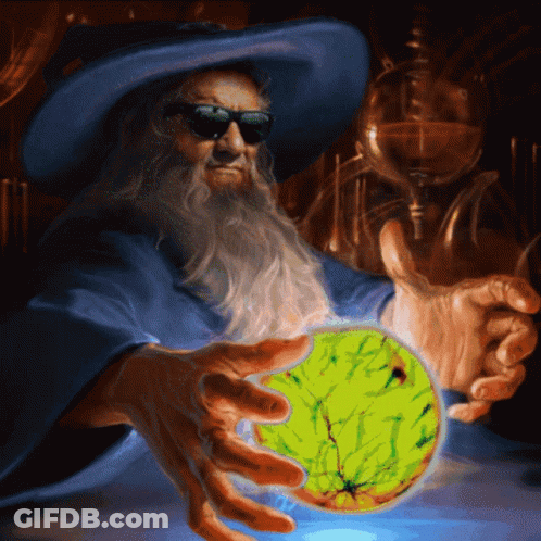 Wizard In Sunglasses And Blue Hat Holding Yellow Ball GIF